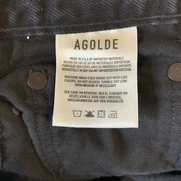 Agolde Womens 28 Criss Cross Jeans Straight Destroyed Black Raw Hem Rigid Button - Picture 10 of 12